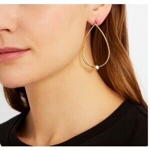 Accessories Women's Gold Tone Teardrop Hoop Earrings with Ball Accent